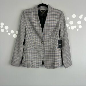 DKNY Collarless One-Button Blazer Size 4P Plaid NWT